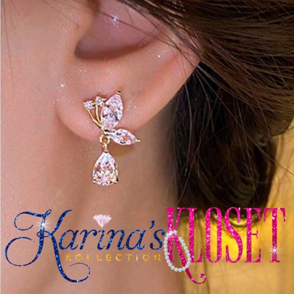 Angelic Pink Swarovski Butterfly Teardrop Earrings 🦋, Stunner High Fashion Gem